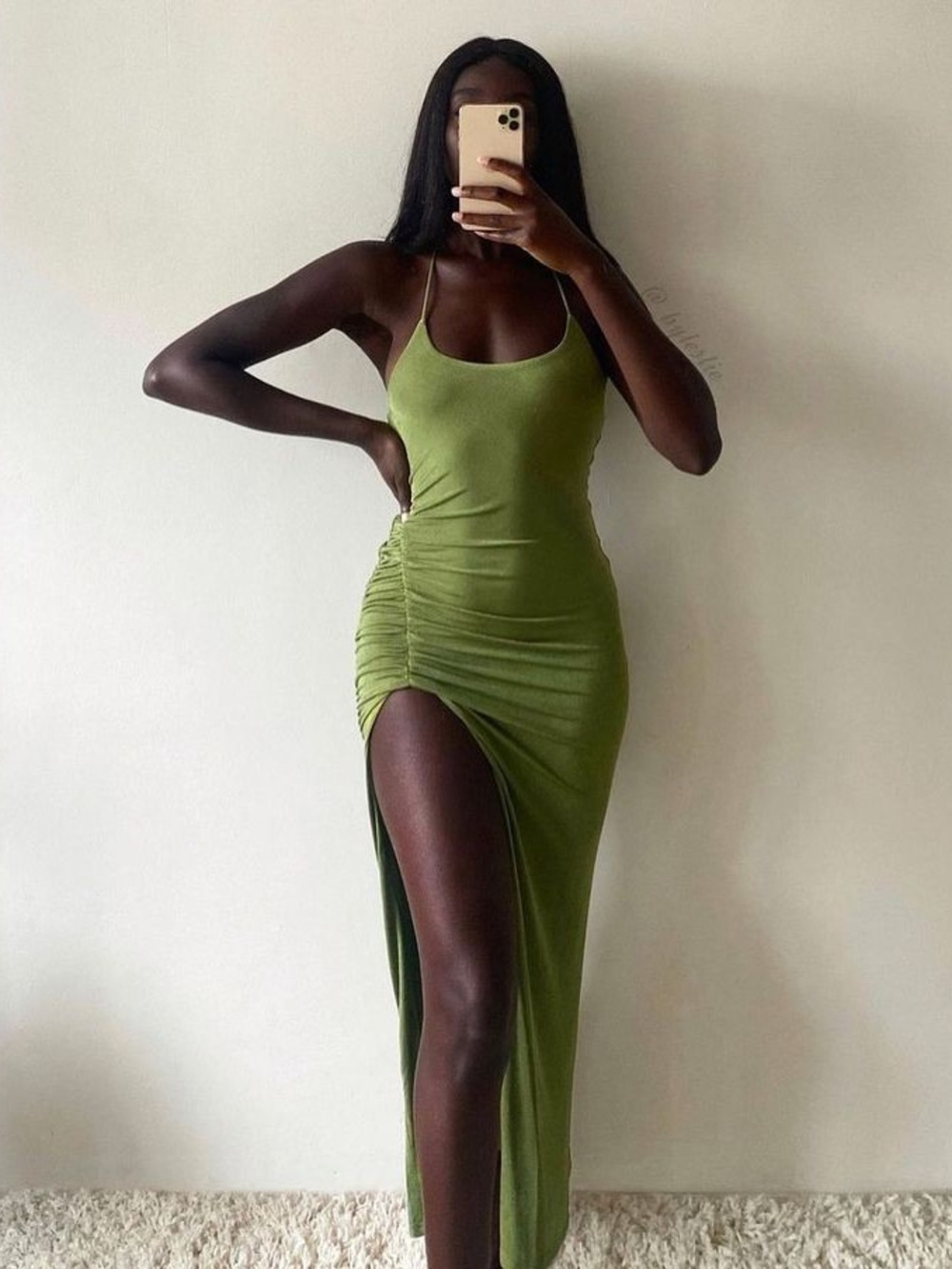 Green maxi dress with slit